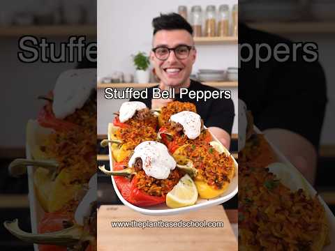 Stuffed Bell Peppers with rice and lentils (healthy dinner idea)