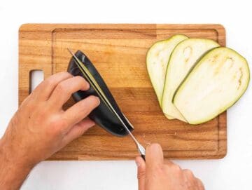 slicing the eggplant