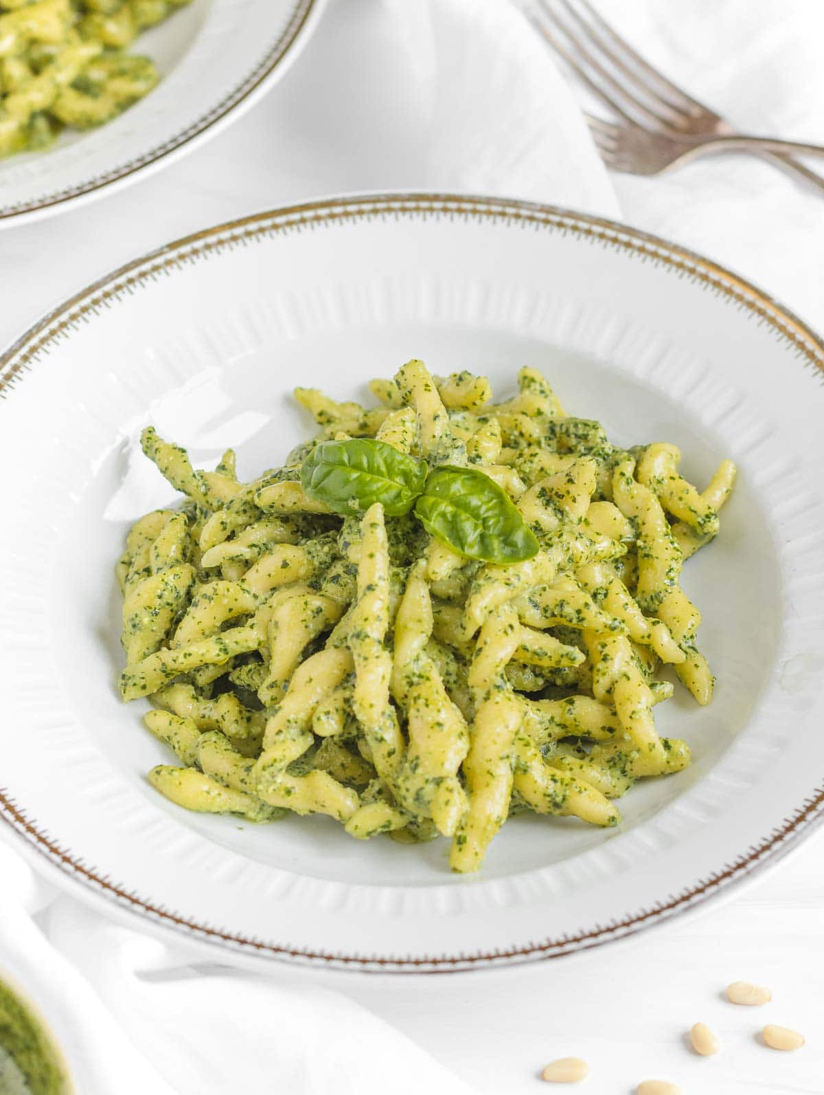 homemade trofie with vegan pesto