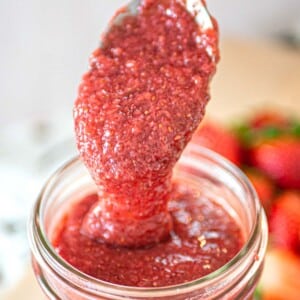 Strawberry jam with a spoon