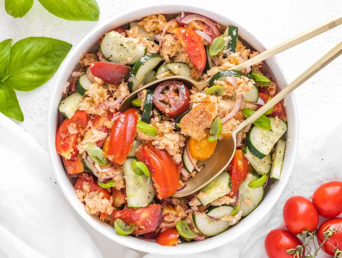 panzanella salad in a serving bowl