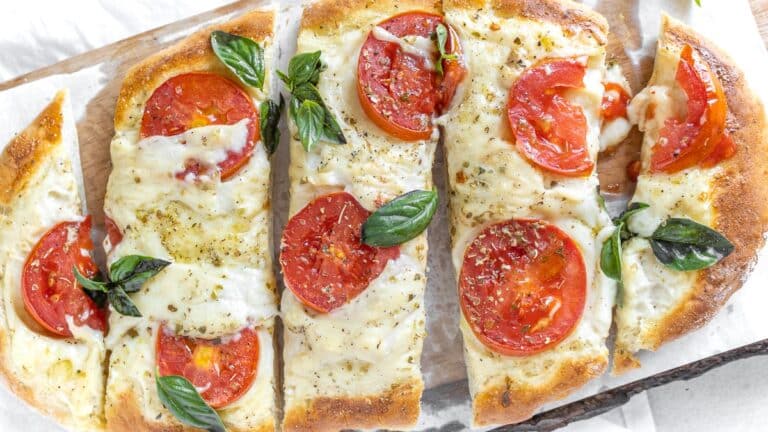 flatbread pizza with melted vegan cheese
