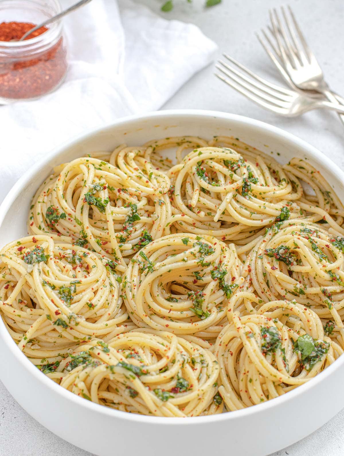 Angel hair pasta with garlic, oil and chilli