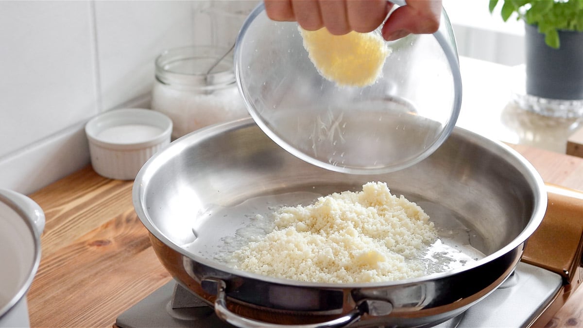 melting the cheese on a pan