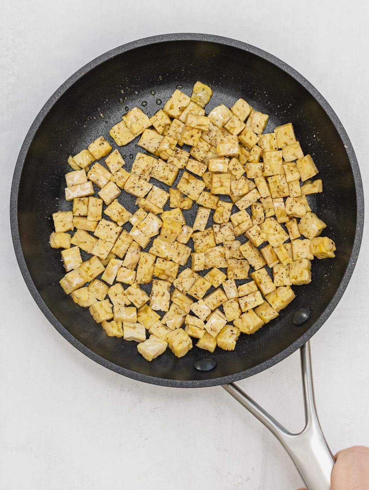 tempeh dices in a pan