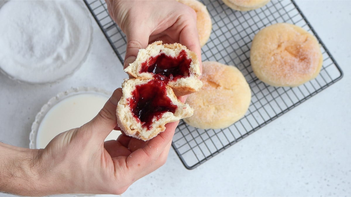 open Italian donut filled with jam