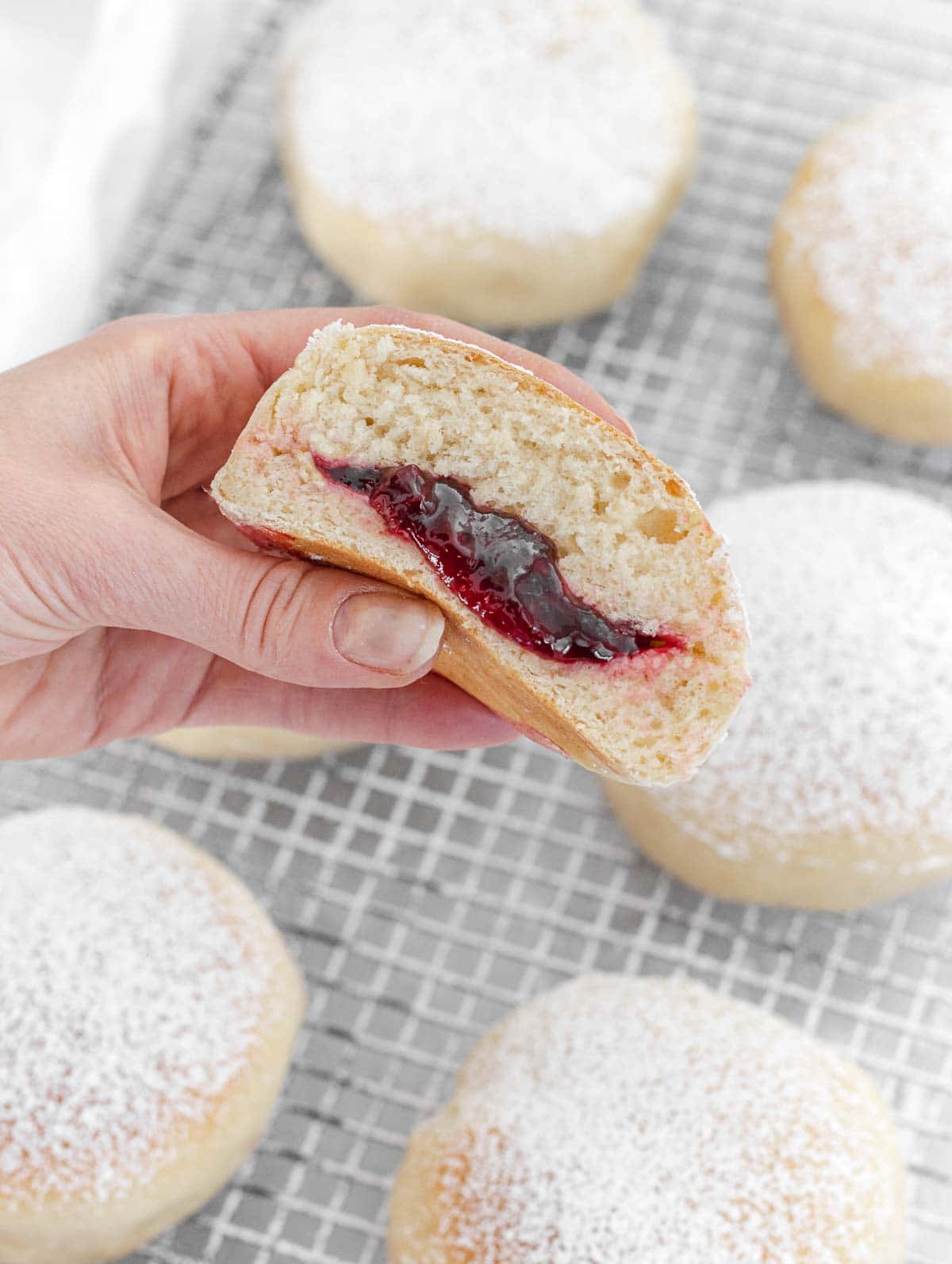 Vegan Bomboloni filled with sour cherry jam