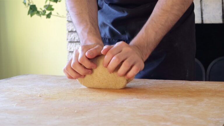 kneading the apple tart dough