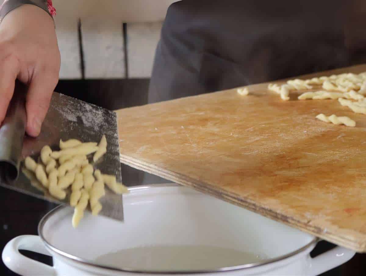 Step 4 Cooking trofie pasta in boiling salted water until glossy and firm.