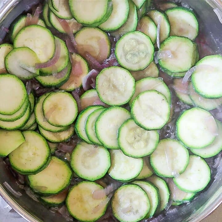 sliced zucchini and onions