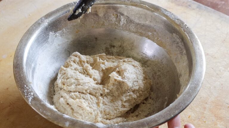 mixing the dough in a bowl