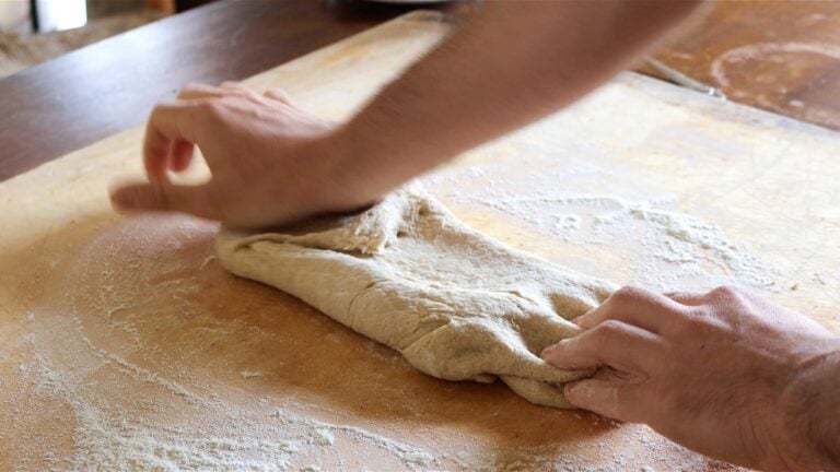 kneading the brioche dough