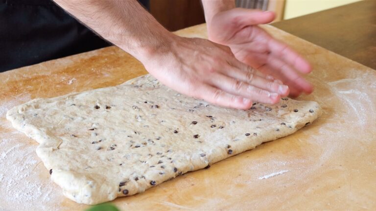 rolling the dough into a rectangle
