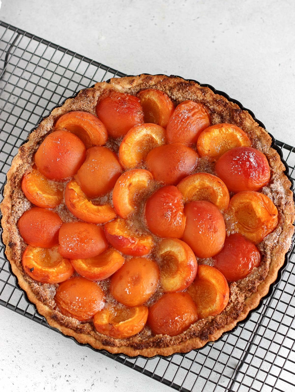 just baked apricot tart with frangipane