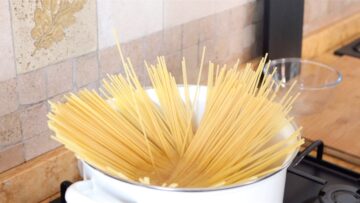 cooking the pasta in salted boiling water