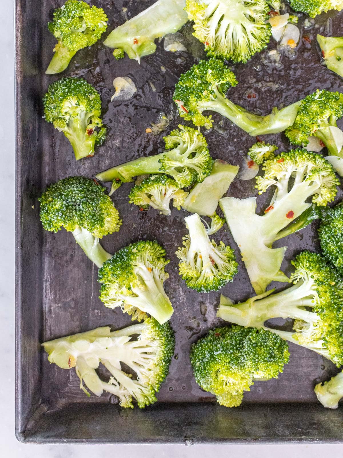 broccoli on a baking  tray