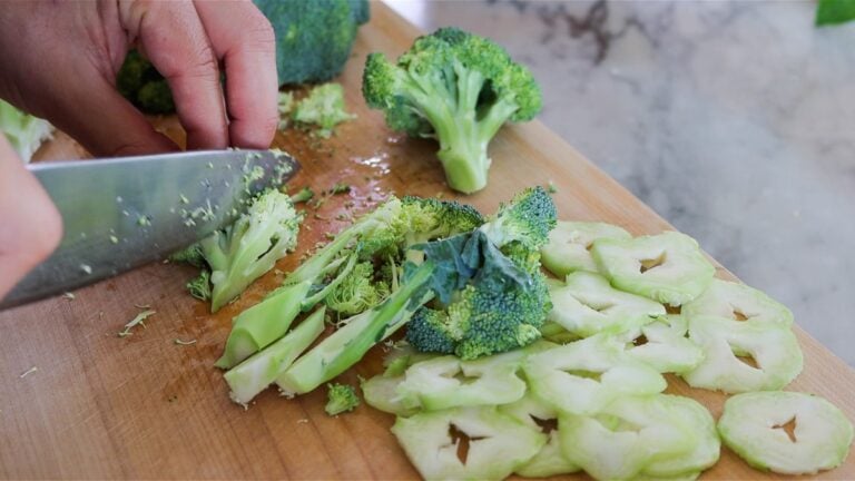 chopping the broccoli