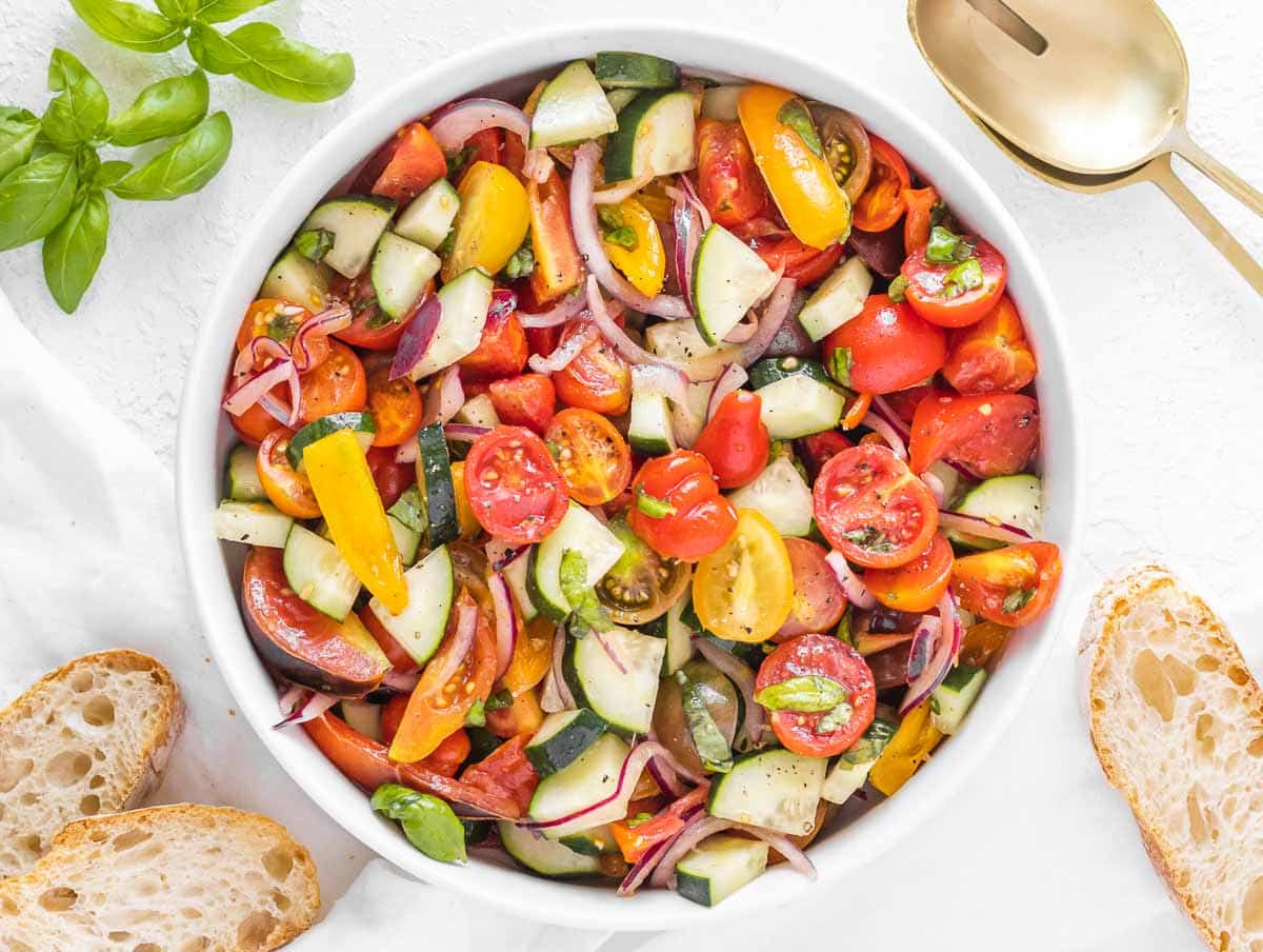 cucumber tomato salad with basil