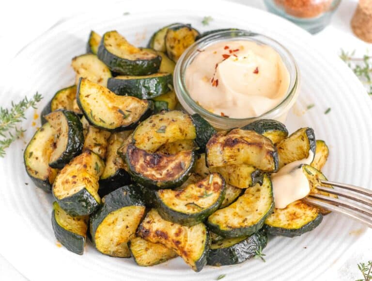 Air-fried zucchini with chipotle sauce.