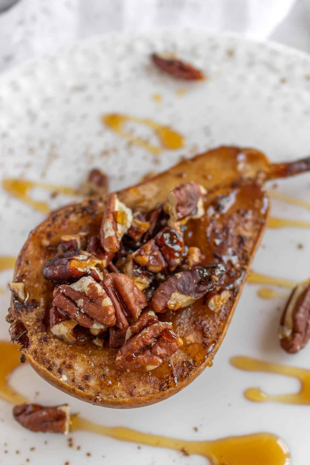 warm baked pear with cinnamon