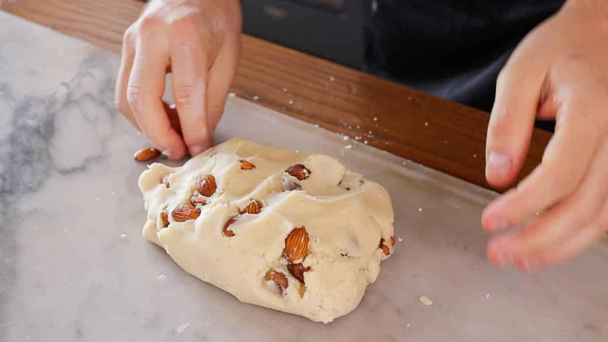 almonds in the dough