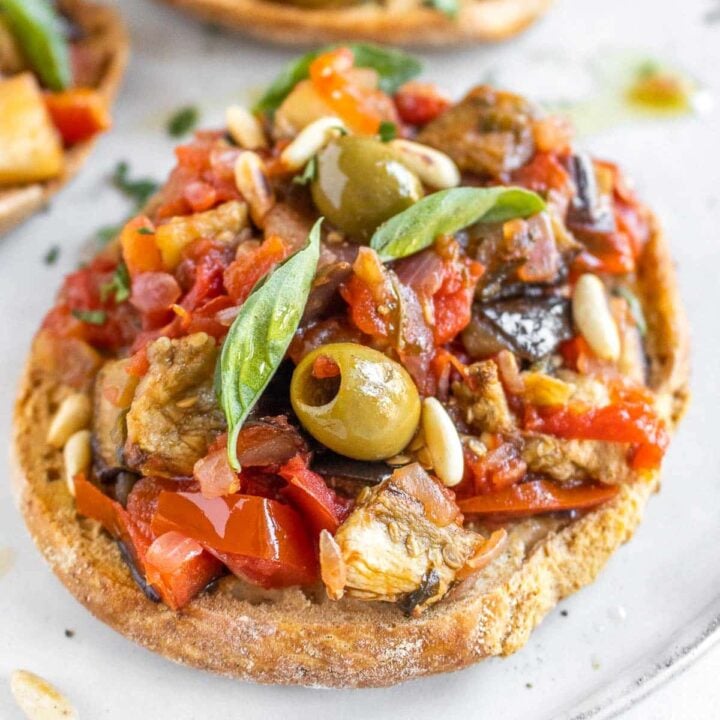caponata or eggplant salad on bread