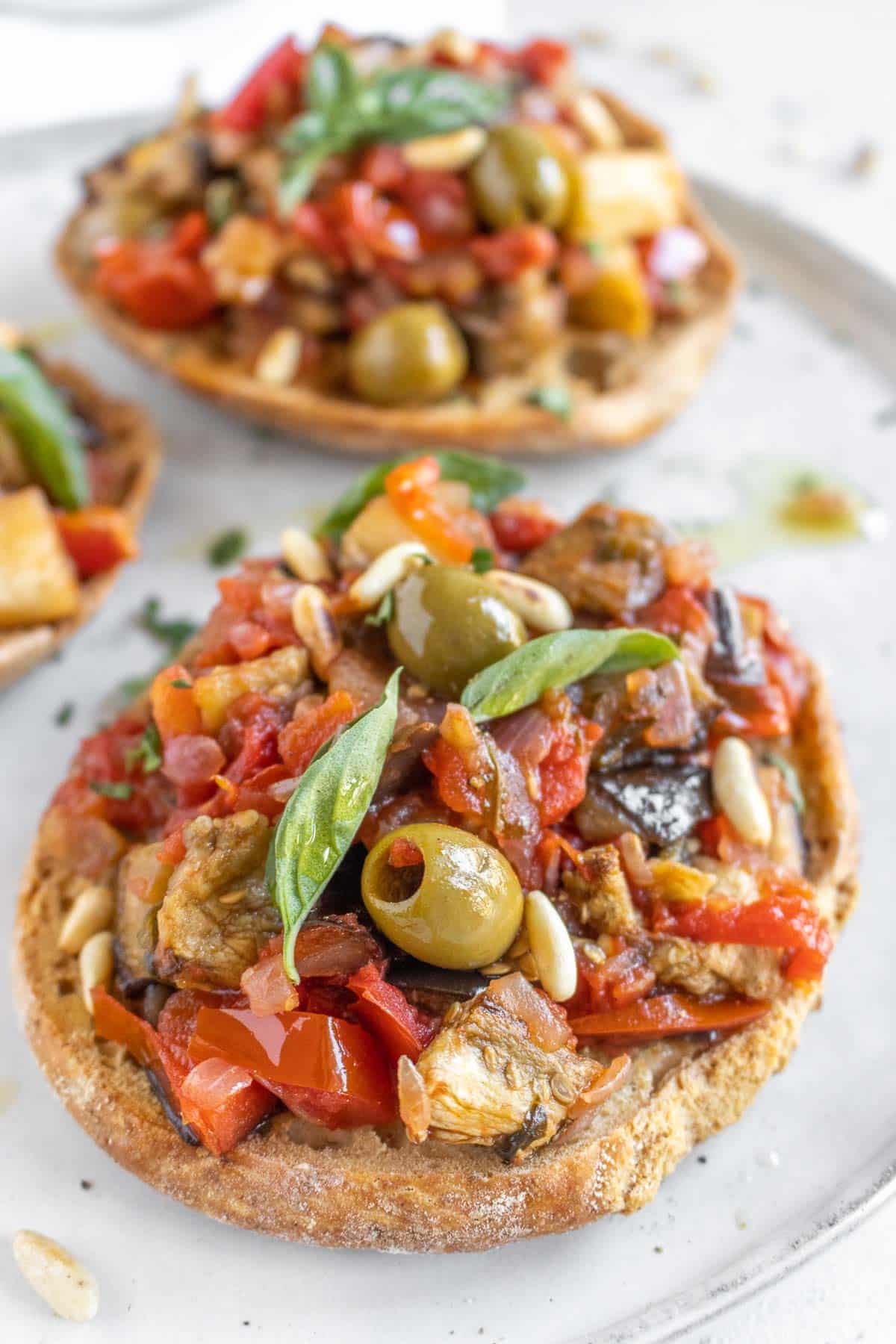 caponata or eggplant salad on friselle