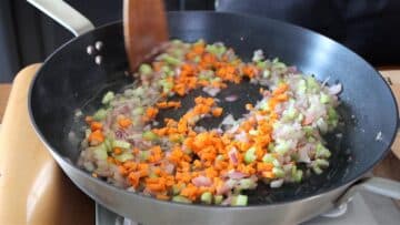 soffritto with onion, celery and carrot