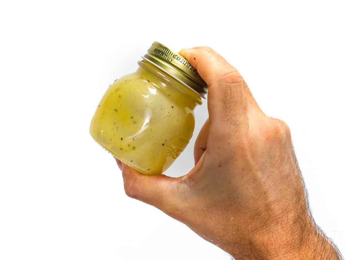 making the dressing in a jar