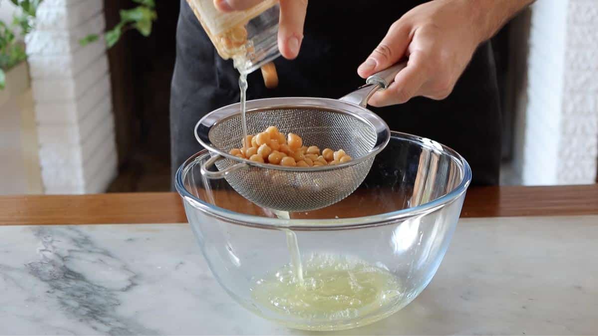 straining the chickpea water