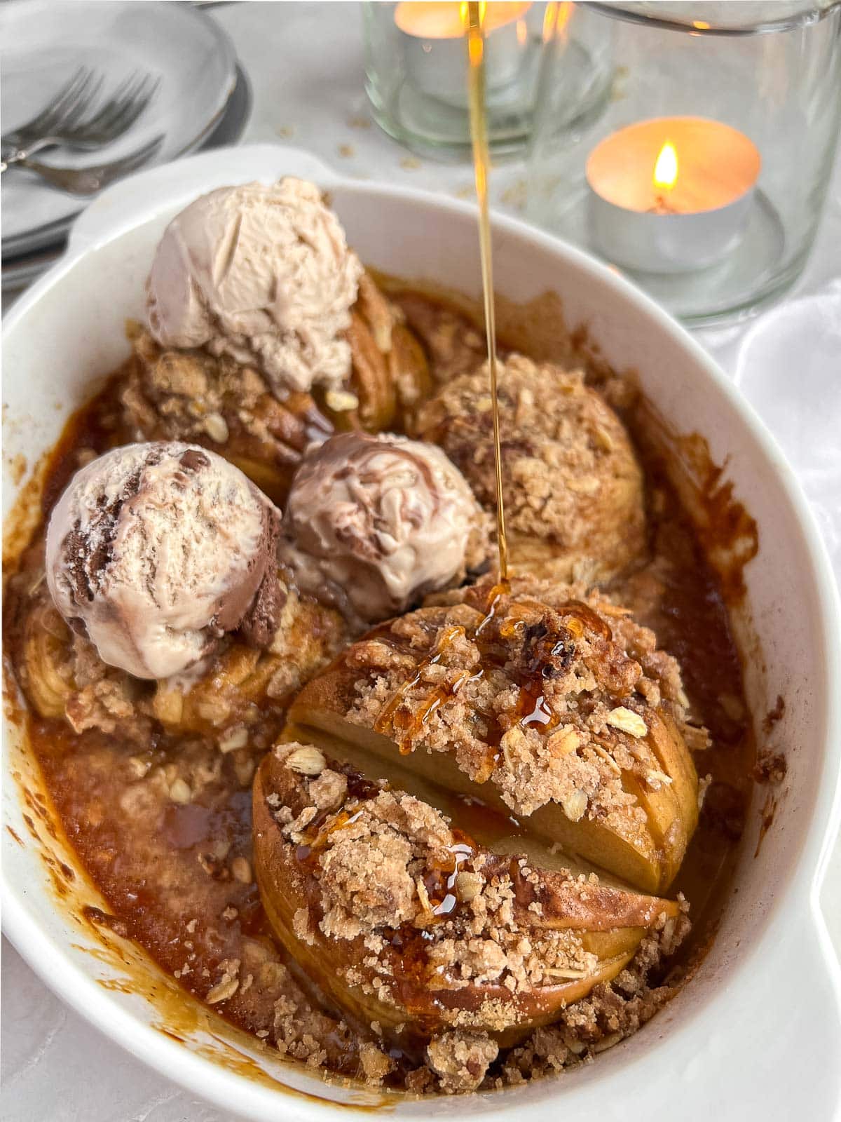 hasselback baked apples with cinnamon and ice cream