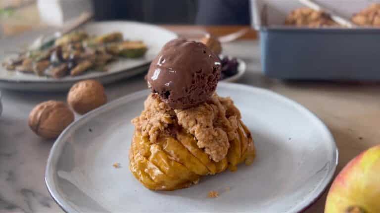 serving hasselback apples with ice cream