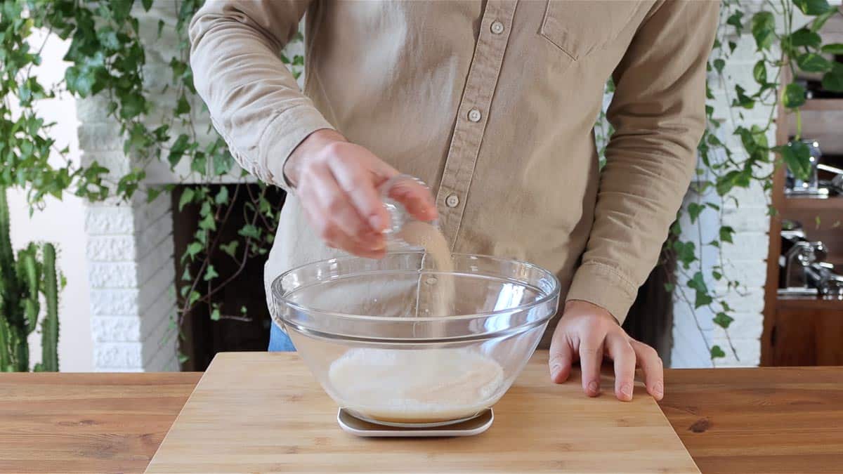 mixing the yeast with the liquids