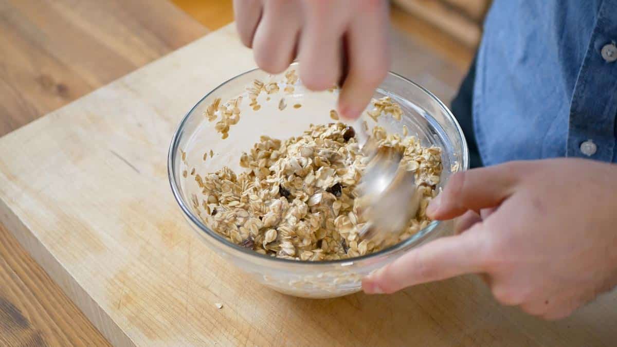 mixing the oat cookie dough