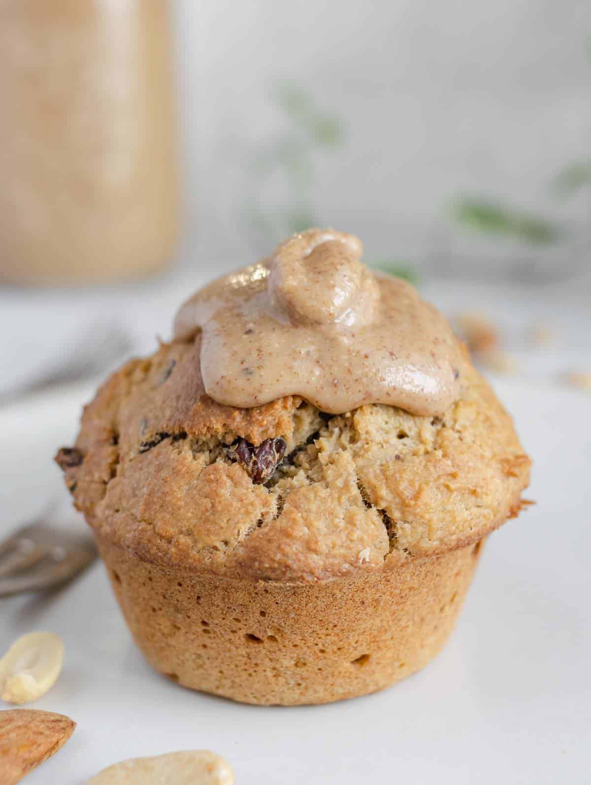 muffin with oat flour with peanut butter on top