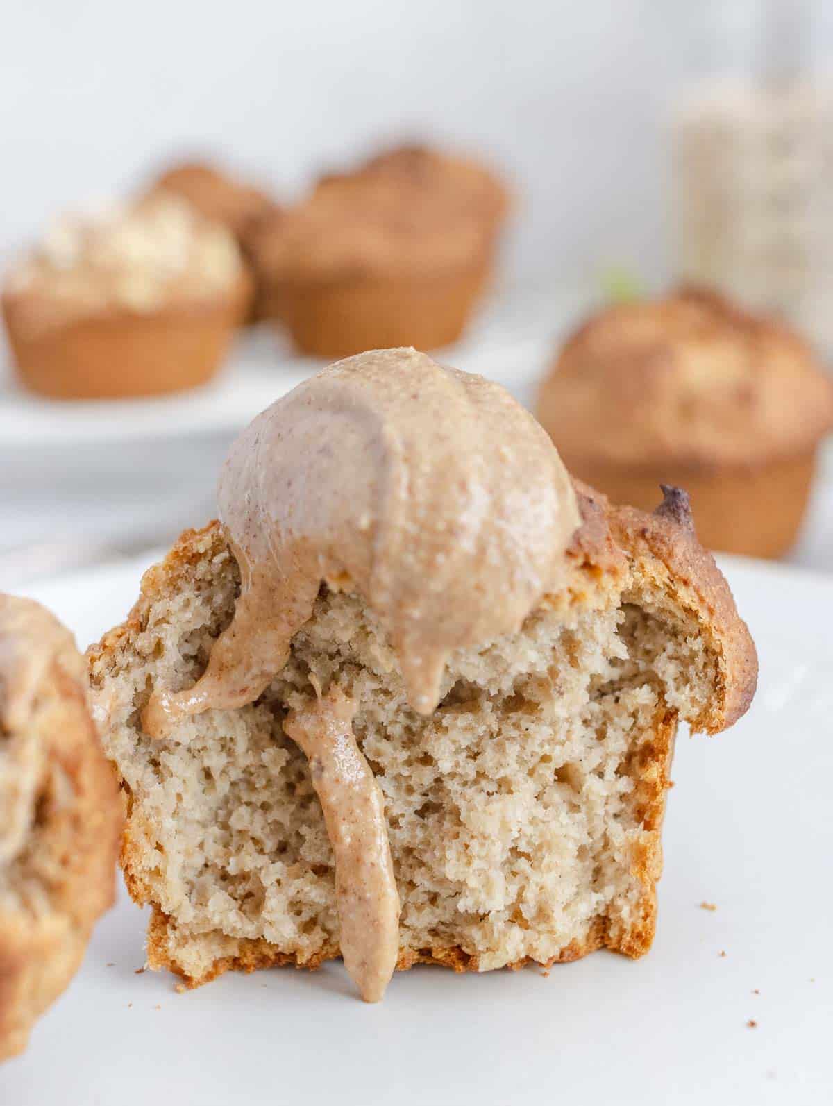 muffin with oat flour with almond butter on top