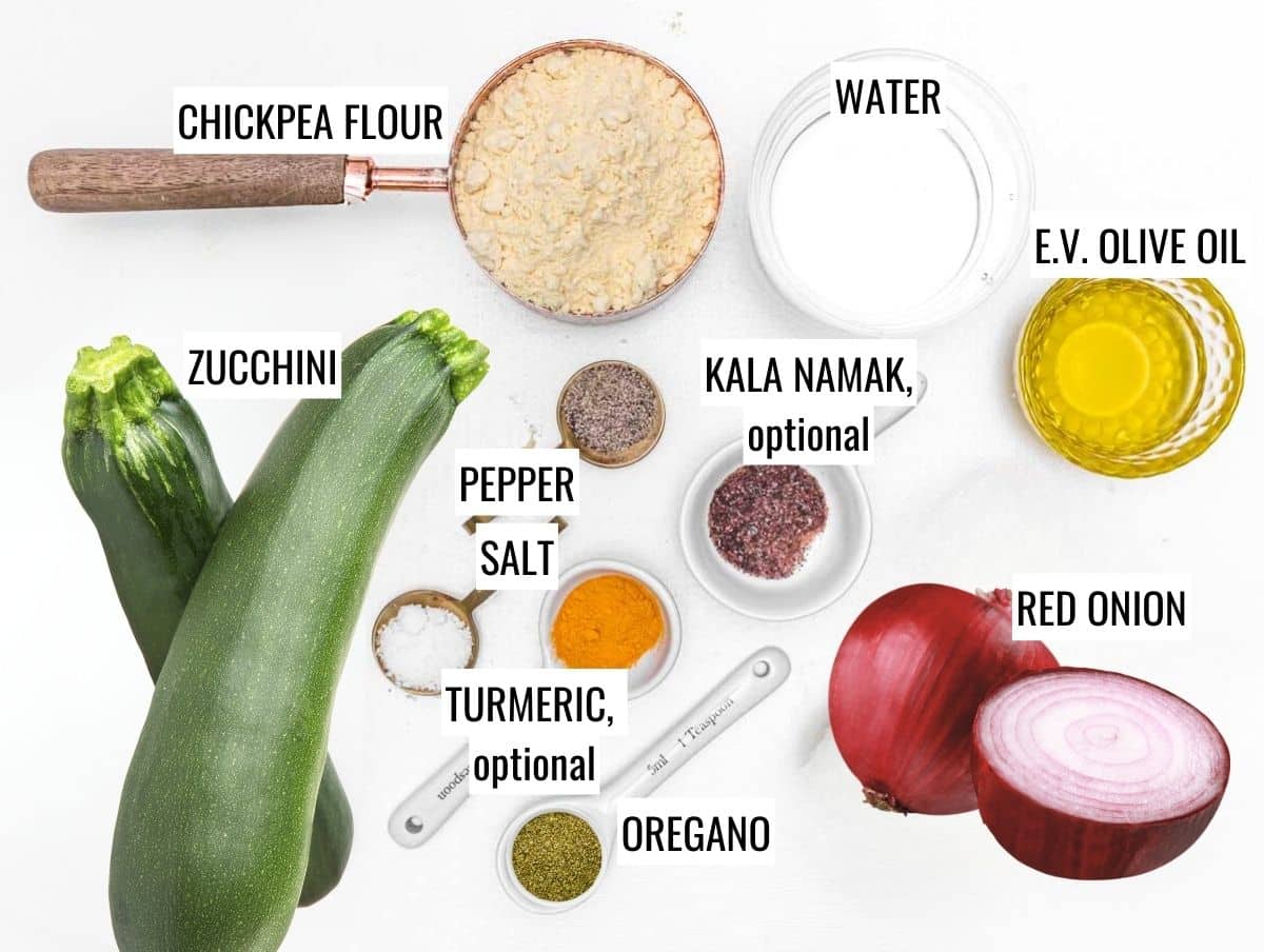 Ingredients for chickpea flour frittata with zucchini 