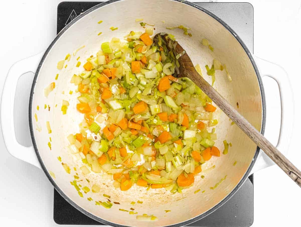 Fry the veggies in a casserole