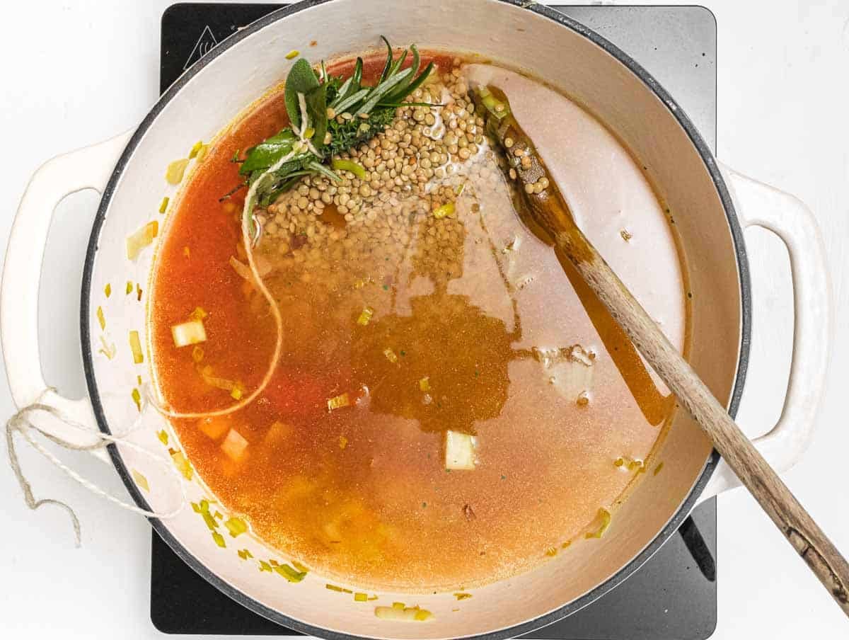Herb mix added to the soup