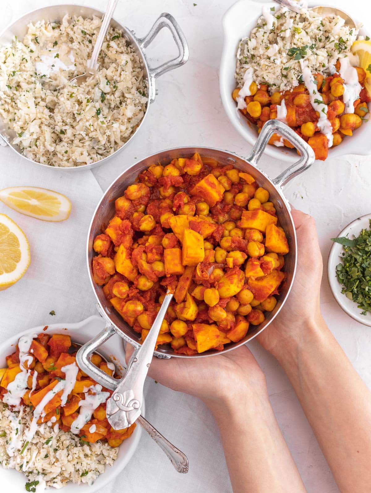 chickpea stew held up by Louise