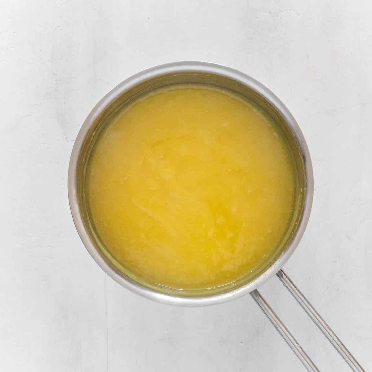 vegan lemon curd in a saucepan