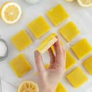 Louise holding a vegan lemon bars