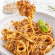 lentil bolognese with tagliatelle
