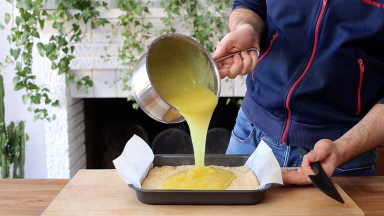 pouring curd over crust