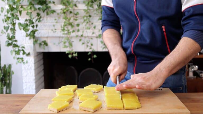 cutting vegan lemon bars