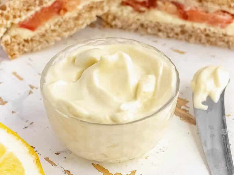 vegan mayo in a small serving bowl