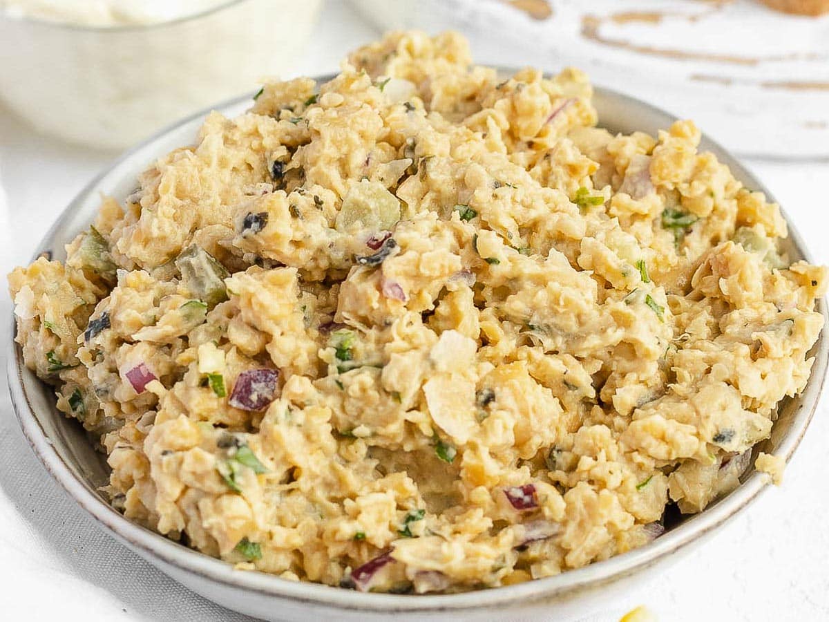 chickpea tuna salad in a bowl