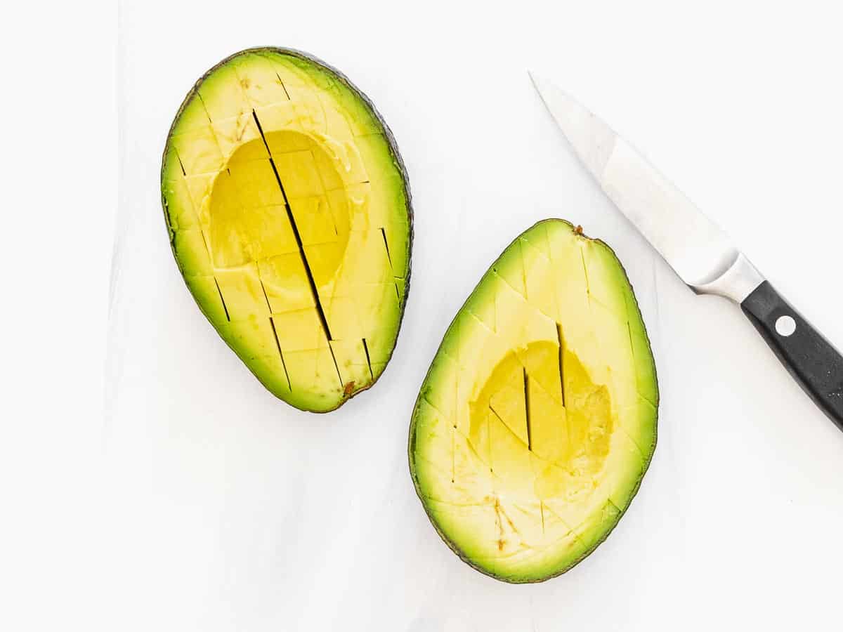 diced avo in its shell