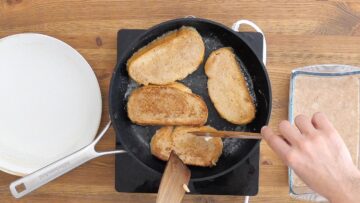 toasting bread on pan