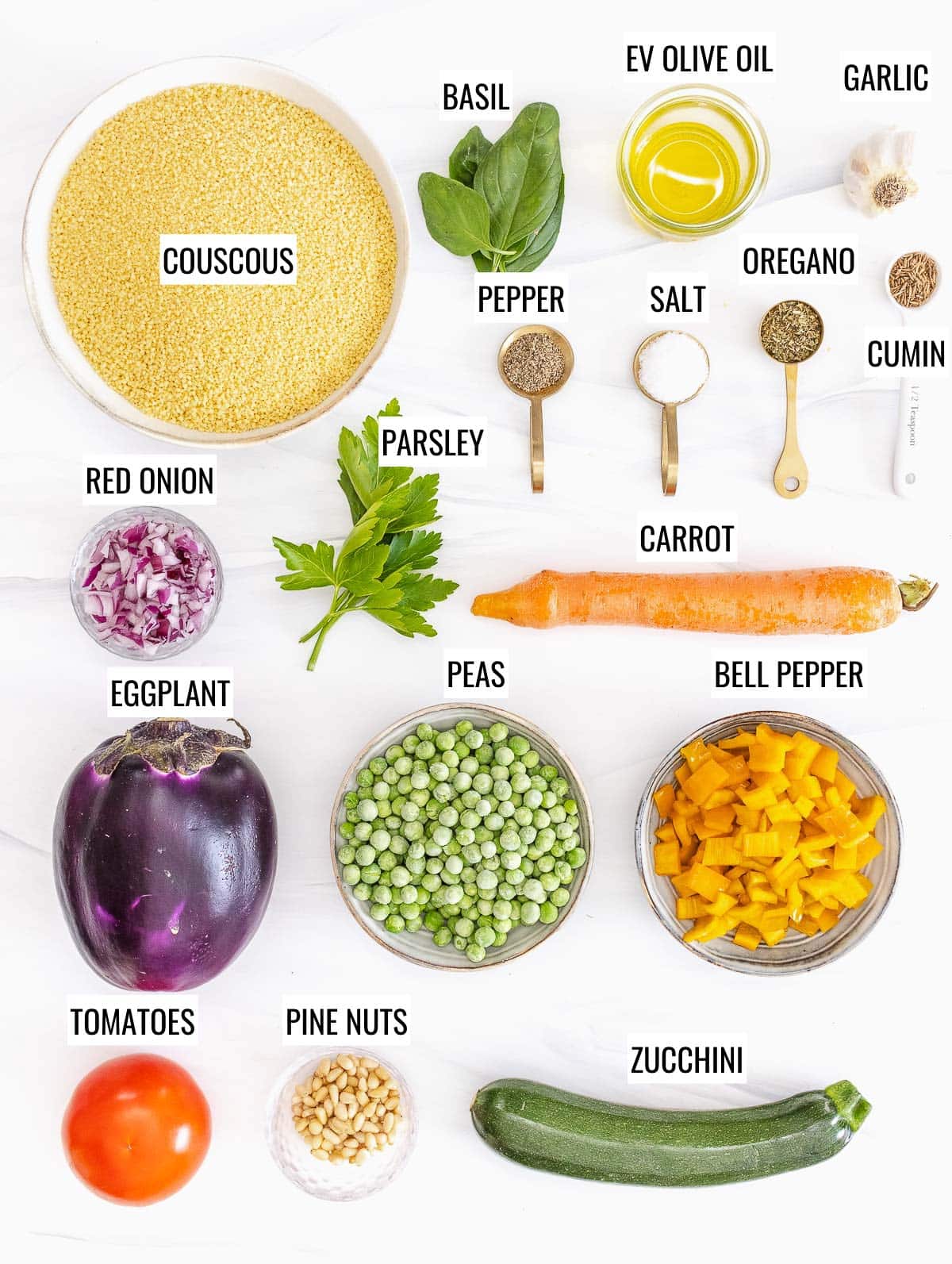 ingredients for couscous with vegetables
